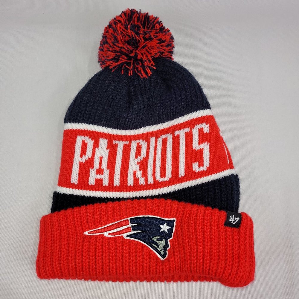 NFL Football New England Patriots Winter Toque Knit Hat Pompom 47 Brand